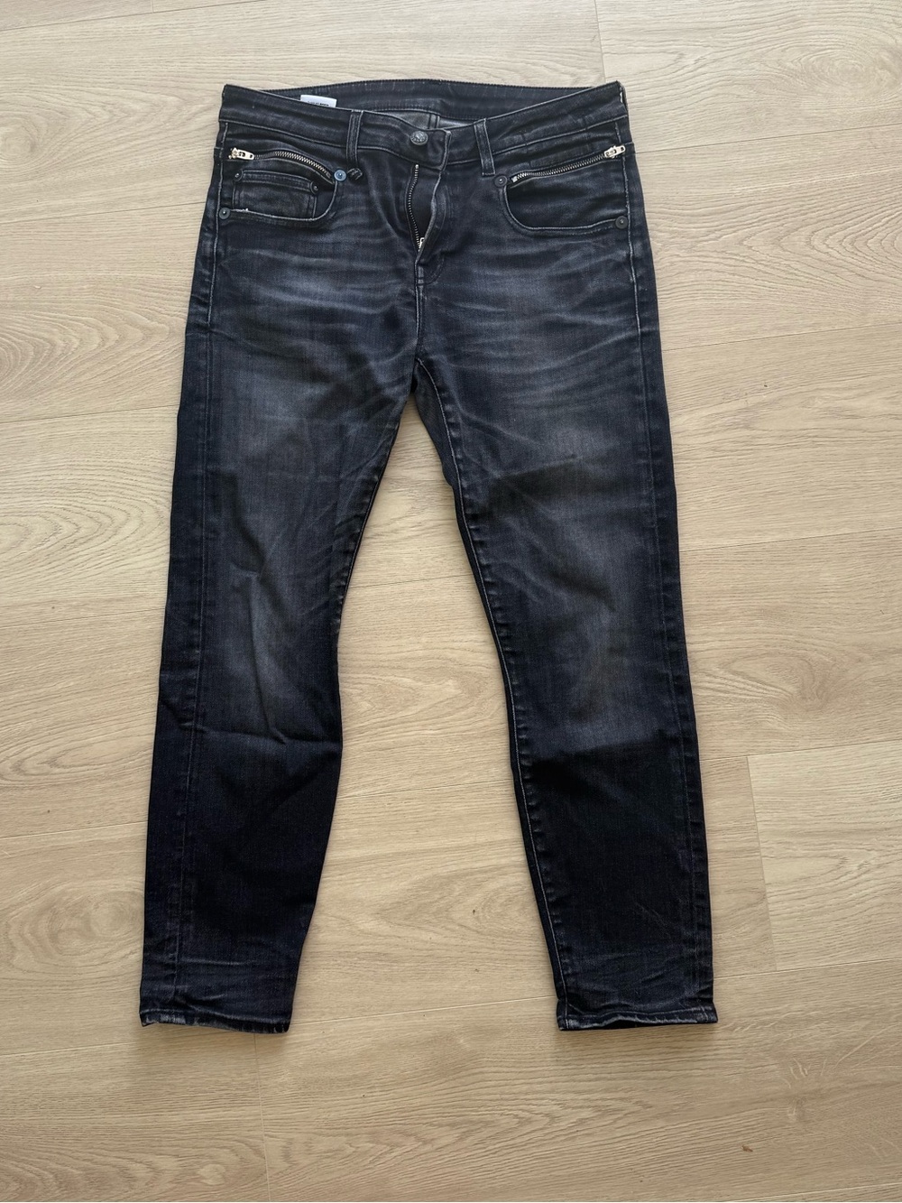 R13 Biker Boy Black Washed Denim Jeans. size 28